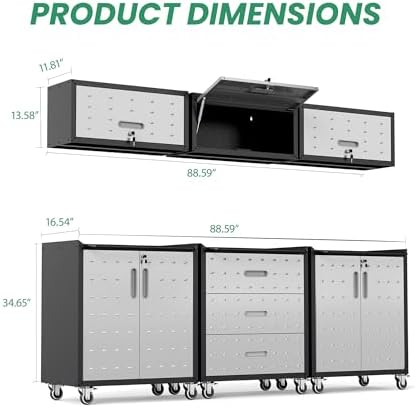 Garage Cabinet System | Heavy Duty Steel All-in-One Modular Garage Cabinet Set for Ultimate Workshop Organization | Easy Assembly Garage Storage Cabinets & Tool Bench