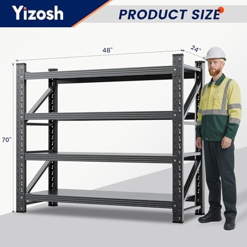 Yizosh 48" W Metal Garage Storage Shelves,Heavy Duty Adjustable Steel Organization Shelving,Utility Rack Shelf,48" W x 24" D x 69" H for Basement,Warehouse,Industrial