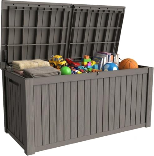 200 Gallon Deck Boxes Outdoor Waterproof, Outdoor Storage Box with Lockable Lid & UV-Resistant for Patio Furniture, Outdoor Cushion, Garden Tools and Pool Supplies, Gray