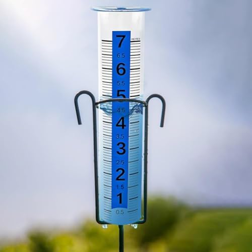 2 Pcs Rain Gauge Outdoor, Accurate Rain Measure Gauge with Luminous Blue Water for Night Reading, 7" Capacity Large Number Meter for Yard, Durable Plastic Water Collector for Garden, Farm