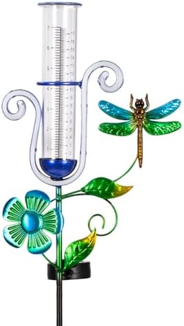 Solar Rain Gauge Outdoor with Dragonfly Decor