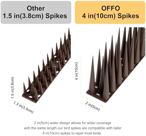 OFFO Bird Spikes Pigeon Outdoor Spikes for Cat Keep Birds Raccoon Woodpecker Away Covers 40 Feet(12.2m), Brown