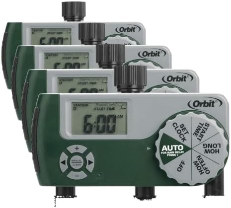 Orbit Programmable Digital Hose Watering Timer - 3 Outlet - Battery Powered - with LCD Screen - Built-in Rain Delay - Water-Resistant - 56082 (Pack of 4)