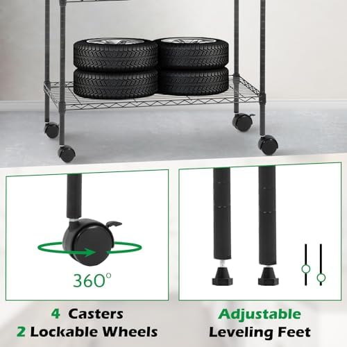 PayLessHere | 5-Tier Wire Shelf with Wheels | 14"x30"x60" | Black | Adjustable Racks | Heavy-Duty Storage Shelves, Holds Upto 220 lbs | Rust-Resistant, No-Tool Assembly | for Home, Garage Shelving