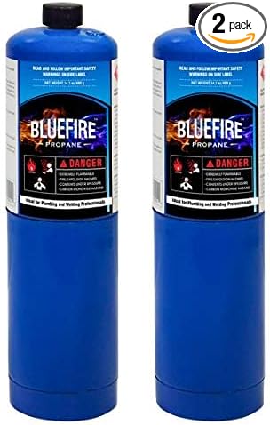 Pack of 2,BLUEFIRE Standard Propane Gas Cylinder/Canister, Welding Brazing Soldering Fuel gas, for HVAC Plumbing Cooking Grilling Gardening and Camping