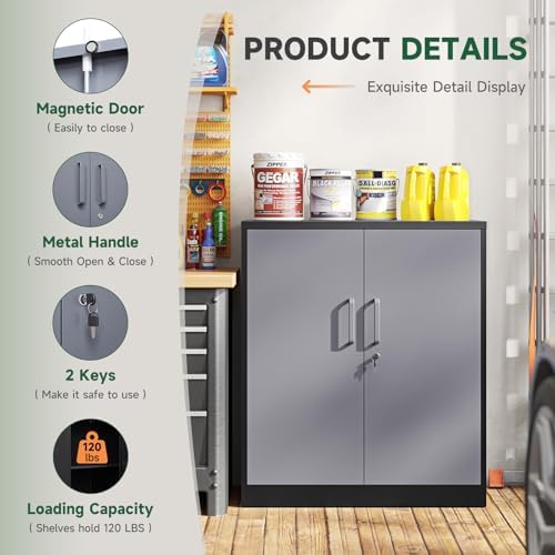 Letaya Metal Storage Cabinets with Lock Door and Shelves, Steel Garage Tool Cabinets for Home,Office, Warehouse,Lockers (36“-Black&Gray)