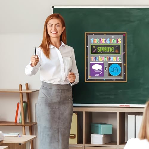 Colorful Chalkboard Season and Weather Calendar Bulletin Board Season Calendar Posters with Weather Cards Hook and Loop Dots for Classroom Wall Decor Preschool Kindergarten Student Teacher Supplies