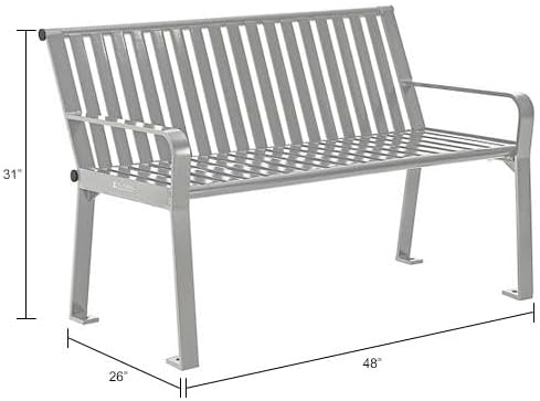 Global Industrial 4 ft. Outdoor Park Bench with Back, Vertical Steel Slat Construction, 600 lbs Capacity, Gray, Unassembled, Heavy Duty Commercial Bench