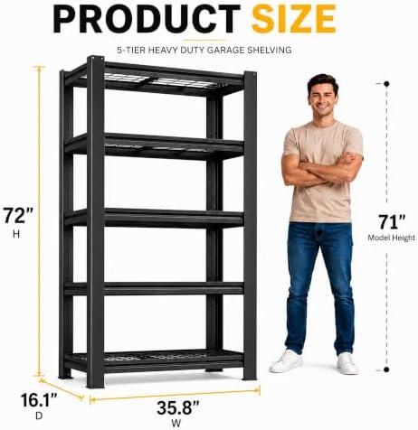 SAWJEC Garage Shelving Unit, 72" Heavy Duty Metal Shelves, 2000 lb