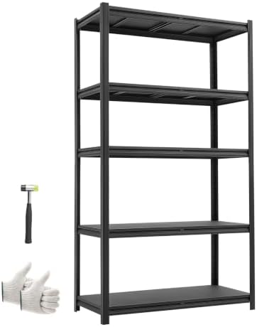 VEVOR Storage Shelves, 5-Tier Adjustable, 3000 lbs Capacity, Heavy Duty Garage Storage Shelving Unit, Metal Utility Rack Shelf, for Garage Warehouse Basement Kitchen, 40.55" W x 18.31" D x 71.38" H