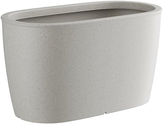 Marie Gray Oval Planter, Indoor Outdoor Polyethylene Container, 31.5 x 15.75 x 16.87 Inches, 18 Gallon, Stackable, UV-Resistant, Lightweight