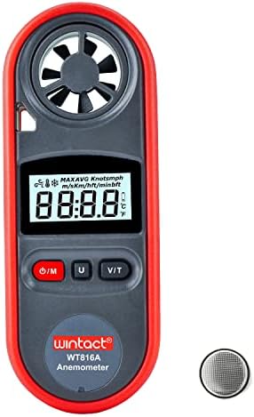 Wintact Handheld Anemometer, Digital Wind Speed Meter Gauge, Air Flow Velocity Tester with Measuring Wind Temperature 14℉ to 113℉ for HVAC Duct Outdoor Kite Boat Sailing Surfing (WT816A)