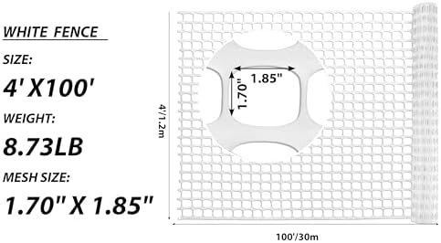PotatoLife 4'x100' Plastic Mesh Fence for Garden with 100 Zip Ties, White