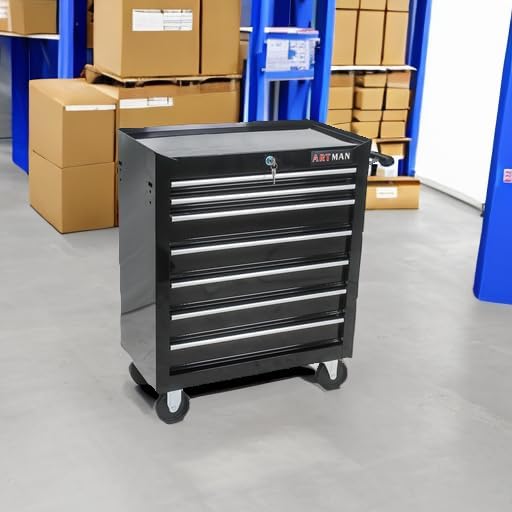 7 Drawers Tool Cart on Wheels,Multifunctional Rolling Tool Chest Tool Storage,Drawers Rolling Tool Trolley Organizer Tool Case for Garage,Warehouse,Workshop,Repair Shop (7 Drawers-29.9"H-Black)