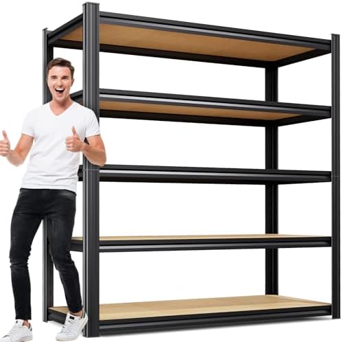 71" H x 45.6" W Garage Shelving, 5-Tier Adjustable Metal Storage Shelves, Utility Steel Storage Rack for Garage, Warehouse, Pantry, Basement, Industrial & Workshop Organization,17.7" D