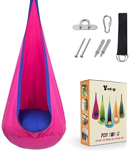Y- STOP Kids Pod Swing Seat, Hanging Hammock Chair Swing with Inflatable Pillow, Sensory Swing Chair with Pocket for Outdoor and Indoor (Pink and Blue)