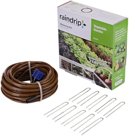 Raindrip R567DT Drip Irrigation Watering Kit for Vegetable Gardens Includes 50 feet of 1/4-Inch Dripline, 3/4-Inch FHT Adapter, 10 Hold-Down Stakes, 1 End Plug