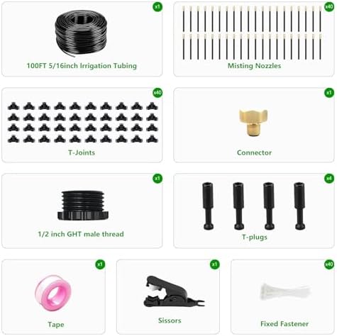 100FT Drip Irrigation System for Garden – Automatic Watering Kit with Solid Brass Metal Connectors, 360° Bendable Tubing &40 Adjustable Nozzles for Greenhouse, Lawn, Yard & Plants