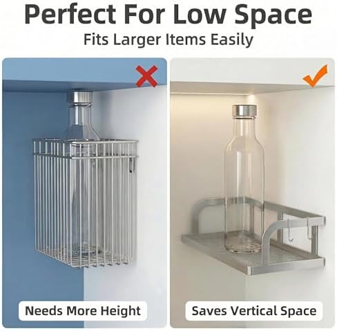 PUSDON 2-Pack Wide Hollowout Shower Caddy & Spice Rack, Wall Mount Bathroom Organizer with Mesh Bottom, Easy Access Cabinet Door Shelf Holds 50LBS - Silver Gray, Hollowout