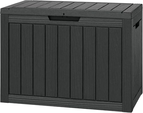 NUNU LAB 45 Gal Deck Box, Outdoor Storage Box Waterproof Lockable,Black