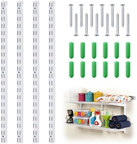 MorningRo 4 Pack 25inch Track Adjustable Closet Shelving System Hardware Dual Track Heavy Duty Wire Shelving Tracks Upright Wall Shelvings Rail for Pantry Organization Closet Garage Rail Home
