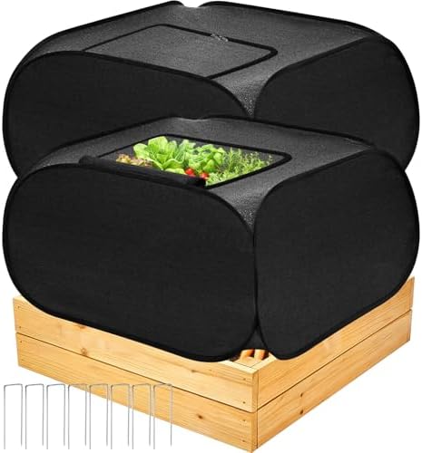 SATINIOR 2 Pack 70% Garden Plant Shade Tent UV Resistant Pop up Plant Protector Sun Shade Netting with Zipper Outdoor Insect Barrier Mesh Guard Cover from Animals Bird(Tent Style,39.4"x39.4"x19.7")