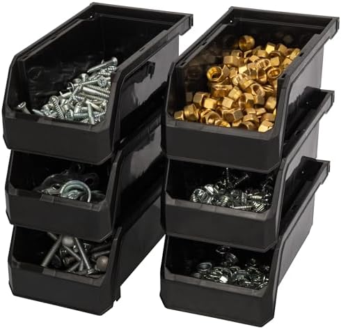 ReadySpace Small Stackable Plastic Storage Bins, 12-Pack, Black