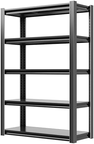 60" H Garage Shelves, Garage Shelving Heavy Duty, 3000Lbs 5 Tier Adjustable Garage Storage Shelves Suitable for Warehouse, Basement, Workshop,Require Assembly, 12.01" D*27.56" W *60" H(Black)