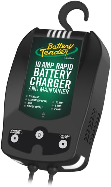 Battery Tender 10 AMP 12V Battery Charger and Maintainer - Automotive Switchable 10 AMP / 6 AMP / 2 AMP - Selectable Chemistry Standard Lithium AGM - Cars SUVs Trucks – 022-0229-DL-WH