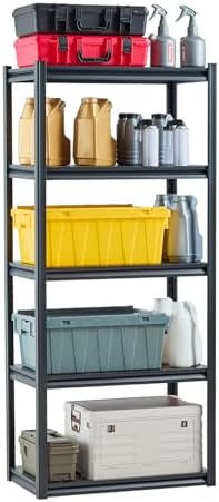 VEVOR Storage Shelves, 2000 lbs, 5 Tier Garage Storage Shelving, 18" D x 32" W x 72" H Adjustable Metal Shelves for Garage Shelves Utility Rack Shelf, Ideal for Kitchen, Warehouse, Basement, Black