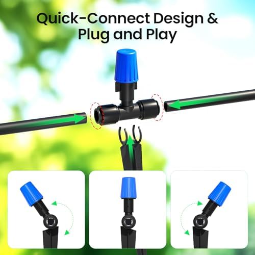 MIXC 65FT Drip Irrigation System, Quick Connect Misting System, 15 Nozzles