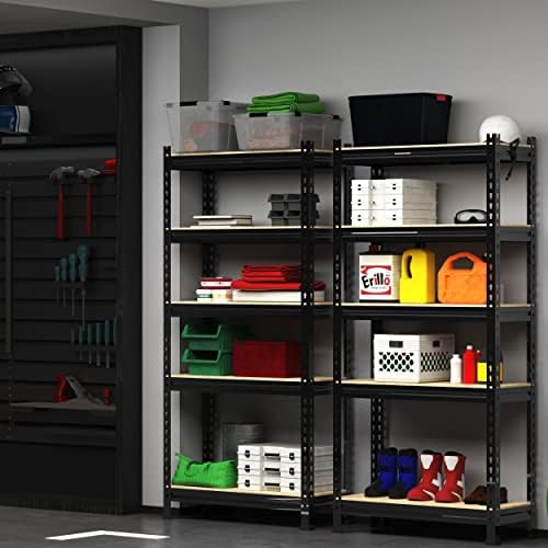 PrimeZone 5 Tier Garage Shelves for Storage, Adjustable Metal Shelf, Black