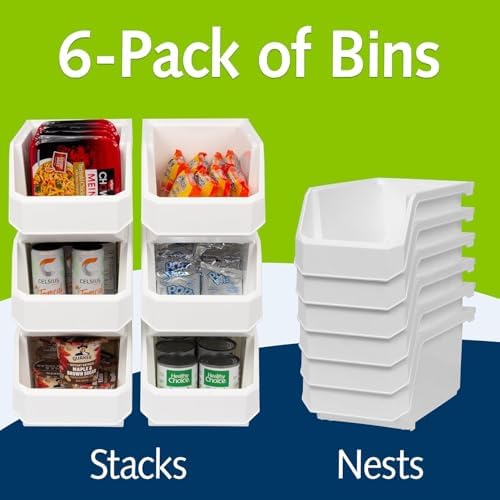 ReadySpace Large Stackable Plastic Storage Bins, 6-Pack, White