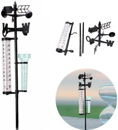2 Sets 3-in-1 Outdoor Weather Instruments with Rain Gauge, Thermometer, and Wind Direction Meter, Plastic Material, for Garden Decoration and Farm Planting, Classical Ornamental
