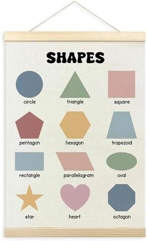 TLESKE Boho Classroom Shapes Chart Poster Hanger Frame, Homeschool Hanging Wall Art Decor for Toddlers Kids Room Nursery Playroom, Preschool Prek Learning Educational Poster Print Banner, 12x16