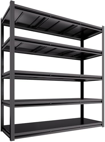 Extra Large 84" H x 55.09" Widex 24" D Adjustable Industrial Metal/Steel 6-Shelf-Storage-Rack Heave Duty Utility Tall Garage/Warehouse Shelving Shelves Unit/System for Bin/Shed, Black