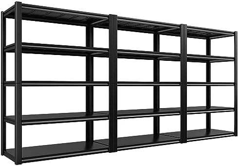 REIBII Garage Shelving 48.2" W Storage Shelves 3000LBS Metal Shelving Heavy Duty Adjustable Metal Shelf 5 Tier Pantry Shelves for Basement Warehouse Supermarket 72.2" H x 24.2" D x 48.2" W, 3 Pac