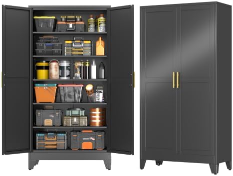 GAIOUS 79'' Tall Metal Garage Storage Cabinet, Home Office Cabinet Black