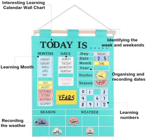 Learning Calendar Weather Time Wall Center Classroom Pocket Chart For Kids