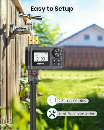 Sprinkler Timer with Brass Inlet and Outlet, Programmable Water Timer for Outdoor Garden Hose, Hose Timers with Rain Delay/Manual/Auto Mode, Drip Irrigation and Lawn Watering System, 1 Outlet