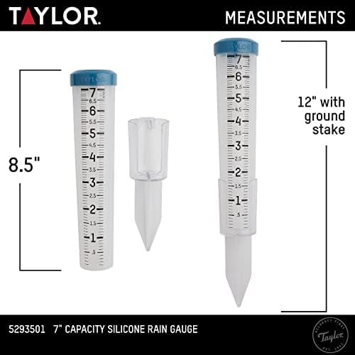 Taylor Freeze Proof Silicone Rain Gauge 7 Inch Capacity, Teal