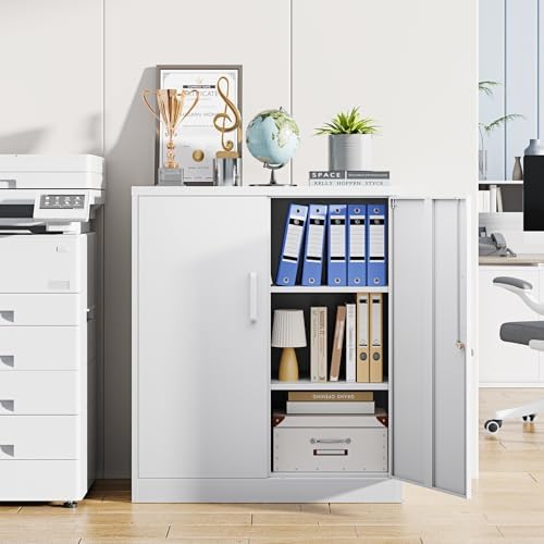 Letaya Metal Storage Cabinets with Lock, Small Locker Organizer Steel Cabinets, Adjustable Layers Shelves 2 Doors for Home, Office, Warehouse,Garage,Industrial,Employee Lockers (White-36)