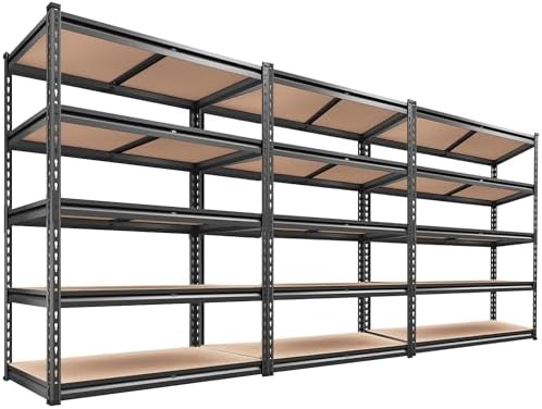 REIBII 2000LBS Garage Shelving Heavy Duty 72''H Storage Shelves 5 Tier Heavy Duty Shelving, Adjustable Metal Shelves for Garage Pantry Closet Kitchen Basement 35.5" W x72 H x 15.8" D, 3 Pack