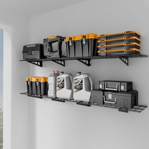 Garage Shelving, 2-Pack 1x6 ft Garage Wall Shelving, 900 lbs, Black