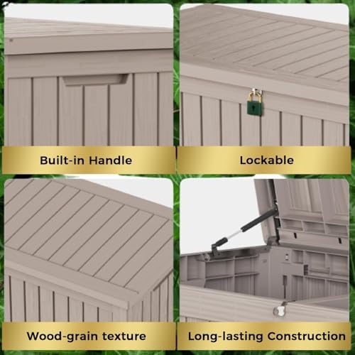 180 Gallon Lockable Resin Outdoor Storage Box, Waterproof & Weather Resistant Deck Box for Patio Cushion, Garden Tools & Pool Accessories, Grey