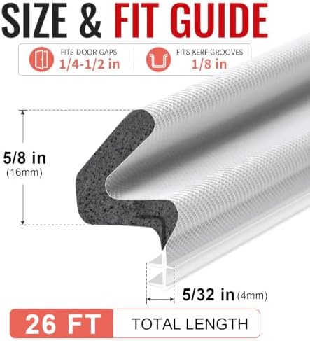 Litaibai 26 ft Kerf Weather Stripping Door Seal for Exterior Doors, White