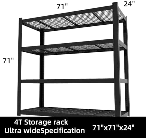4-Tier Heavy Duty Garage Shelving, 8,000 lbs Capacity Adjustable Metal Storage Shelving Unit for Garage, Basement, Warehouse & Workshop, 71" W x 24" D x 71" H