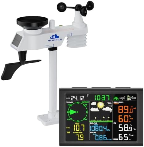 Wireless Weather Station with Outdoor Wireless Sensor,Radio Controlled Clock,Rain Gauge,Wind Speed/Direction,Moon Phase, Barometer,Temperature/Humidity,Weather Forecast (NO WiFi)
