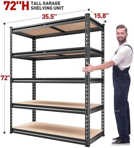 REIBII 2000LBS Garage Shelving Heavy Duty 72''H Storage Shelves 5 Tier Heavy Duty Shelving, Adjustable Metal Shelves for Garage Pantry Closet Kitchen Basement 35.5" W x72 H x 15.8" D, 3 Pack
