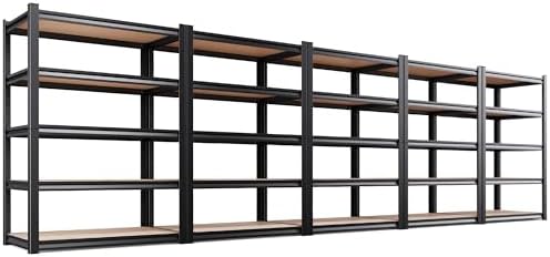 5-Pack Heavy Duty Garage Shelving for Garage, Warehouse & Workshop Organization, 71" H x 45.6" W x 17.7" D 5-Tier Adjustable Metal Storage Rack for Tools, Storage Bins & Bulk Items